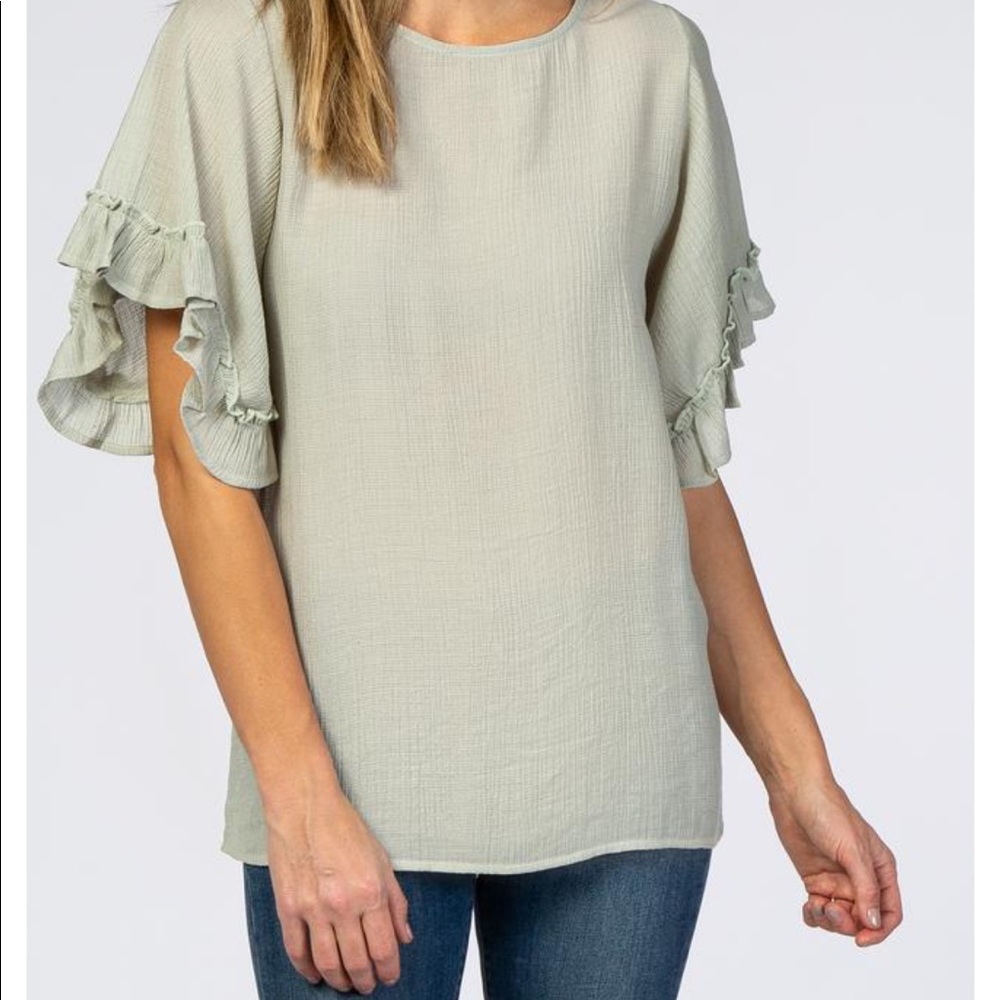 Sage Green, Ruffle sleeves blouse - Pinkblush